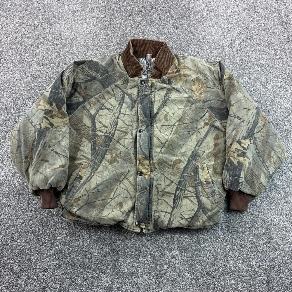 Vintage Walls Camo Bomber Jacket Mens L Tall Realtree Camouflage Reversible USA